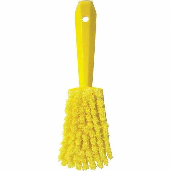 3 in W Scrub Brush, Soft, 5 57/64 in L Handle, 4 1/2 in L Brush, Yellow, Plastic, 10 in L Overall