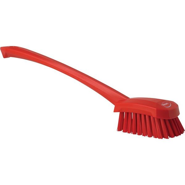2 3/4 in W Scrub Brush, Stiff, 11 51/64 in L Handle, 4 1/2 in L Brush, Red, Plastic