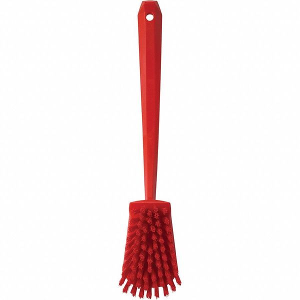 2 3/4 in W Scrub Brush, Stiff, 11 51/64 in L Handle, 4 1/2 in L Brush, Red, Plastic