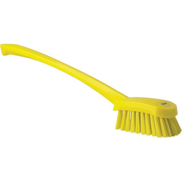 2 3/4 in W Scrub Brush, Stiff, 11 51/64 in L Handle, 4 1/2 in L Brush, Yellow, Plastic