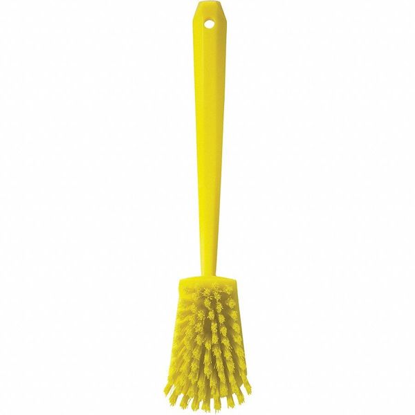 2 3/4 in W Scrub Brush, Stiff, 11 51/64 in L Handle, 4 1/2 in L Brush, Yellow, Plastic