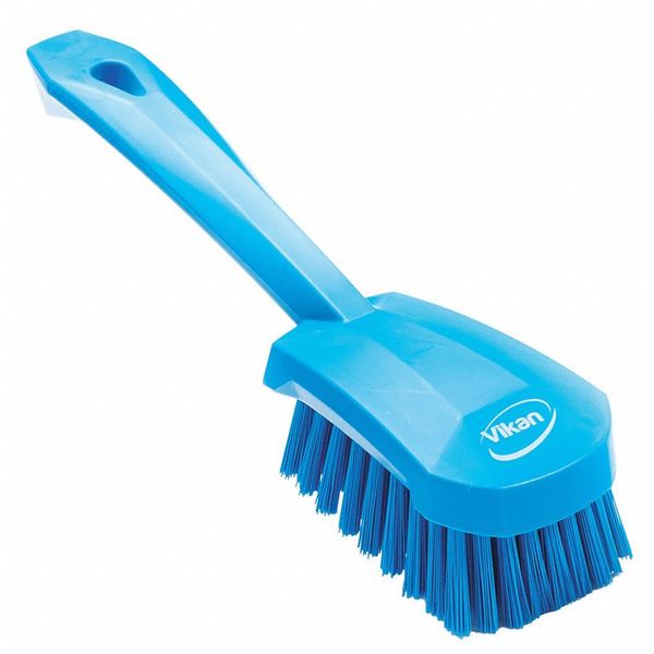 3 in W Scrub Brush, Stiff, 5 57/64 in L Handle, 4 1/2 in L Brush, Blue, Plastic, 10 in L Overall