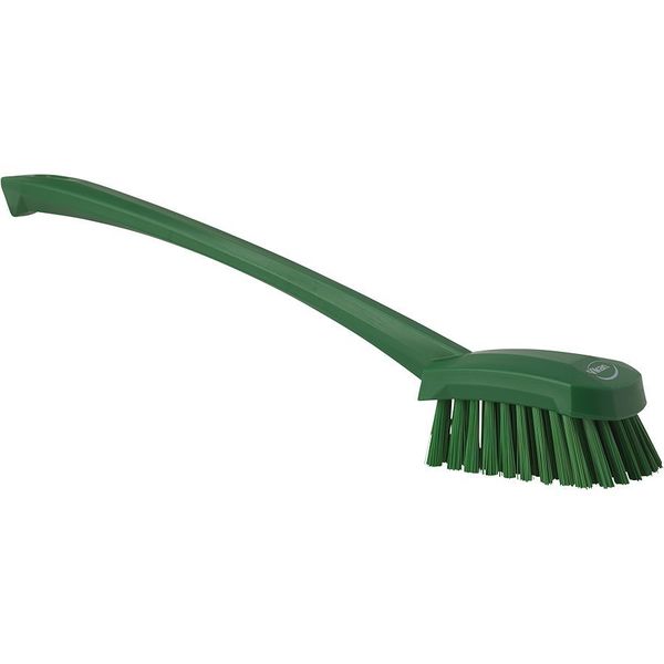 2 3/4 in W Scrub Brush, Stiff, 11 51/64 in L Handle, 4 1/2 in L Brush, Green, Plastic