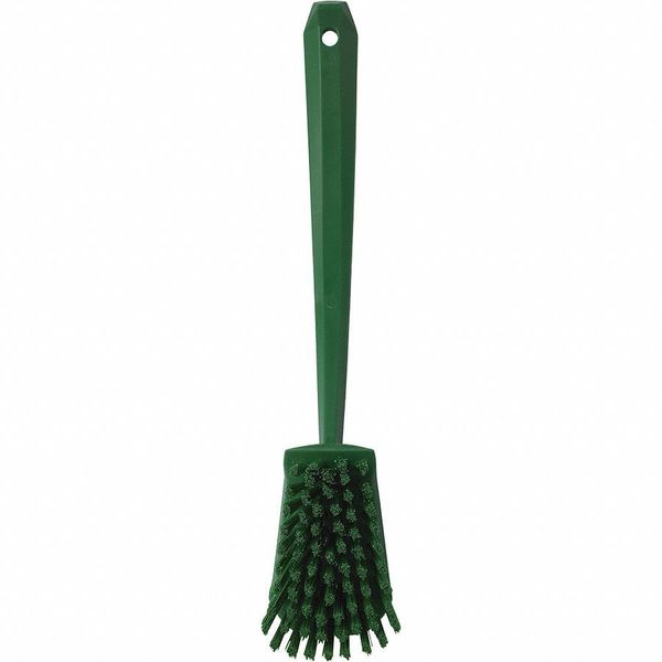 2 3/4 in W Scrub Brush, Stiff, 11 51/64 in L Handle, 4 1/2 in L Brush, Green, Plastic