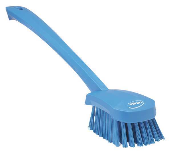 2 3/4 in W Scrub Brush, Stiff, 11 51/64 in L Handle, 4 1/2 in L Brush, Blue, Plastic