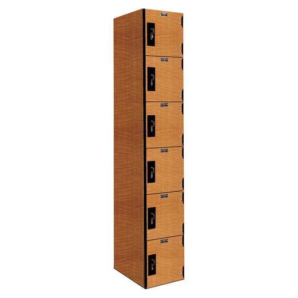 Box Locker, 12 in W, 18 in D, 72 in H, (1) Wide, (6) Openings, Light Wood