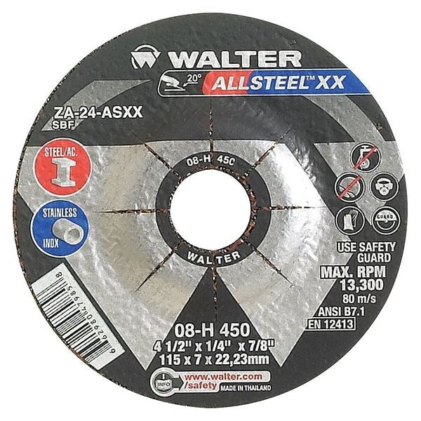 Depressed Center Grinding Wheel, Type 27, 0.25 in Thick, Zirconia Alumina