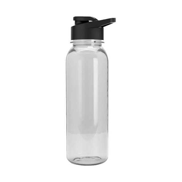 Water Bottle, 24oz, Clear, Black Lid, PK50