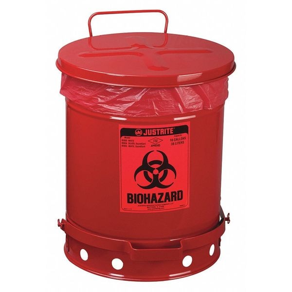 Biohazard Waste Can, Red, 10 gal.