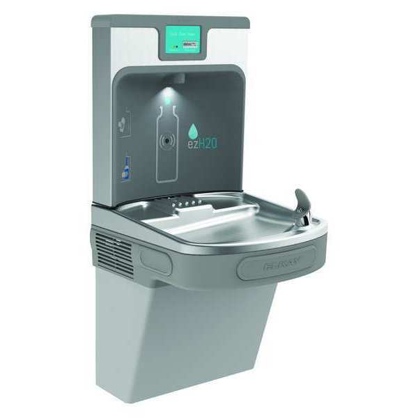 Drinking Fountain with Bottle Filler, On-Wall, Filtered, Refrigerated, 39-1/2 in H, Gray