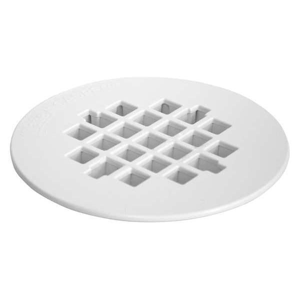 Shower Drain Strainer, Snap-In, Round, 4-1/4 in Dia, Plastic, White