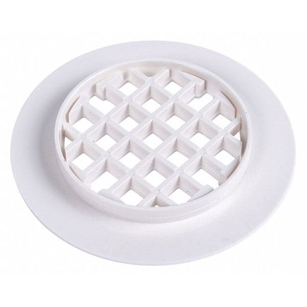 Shower Drain Strainer, Snap-In, Round, 4-1/4 in Dia, Plastic, White
