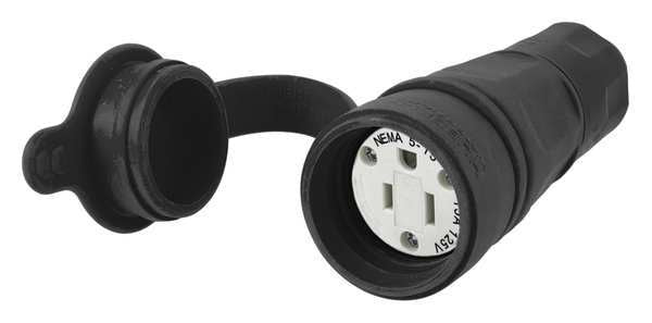 Watertight Straight Blade Connector, 5-15R, 15A, 125VAC, Black