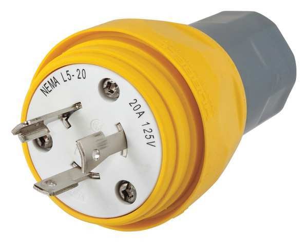 20A Watertight Locking Plug 2P 3W 125VAC L5-20P YL