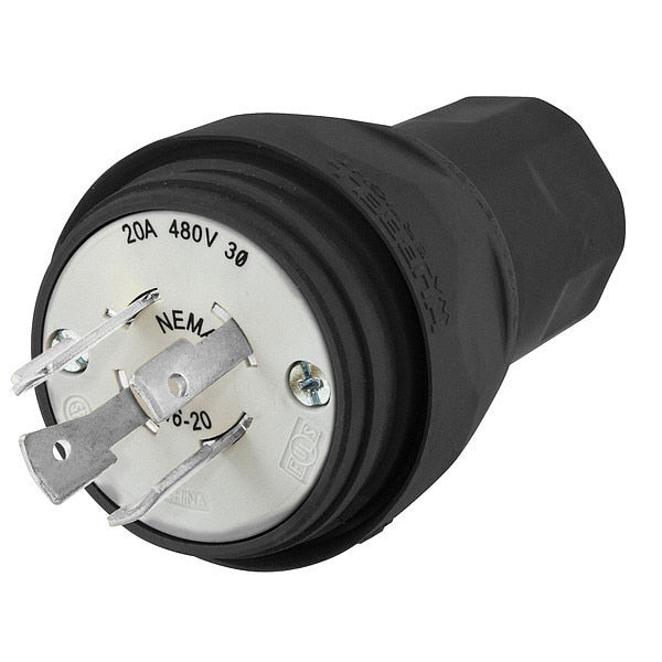 20A Watertight Locking Plug 3P 4W 480VAC L16-20P BK