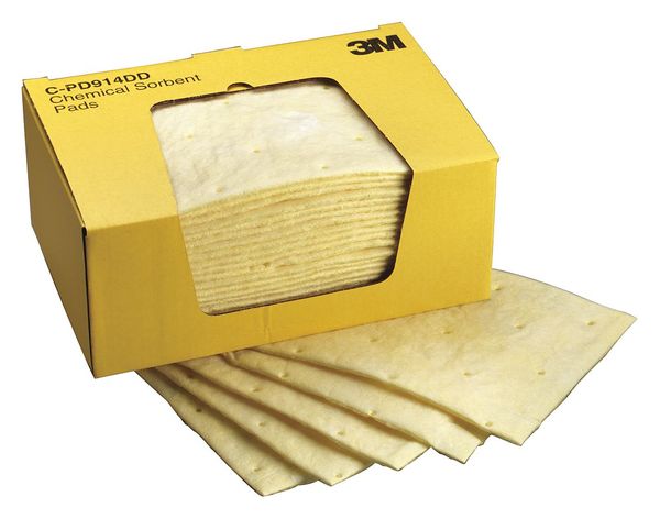 Sorbents, 4.25 gal. Harsh Chemicals Absorbed, Yellow, Polyester, Polypropylene, 50 PK