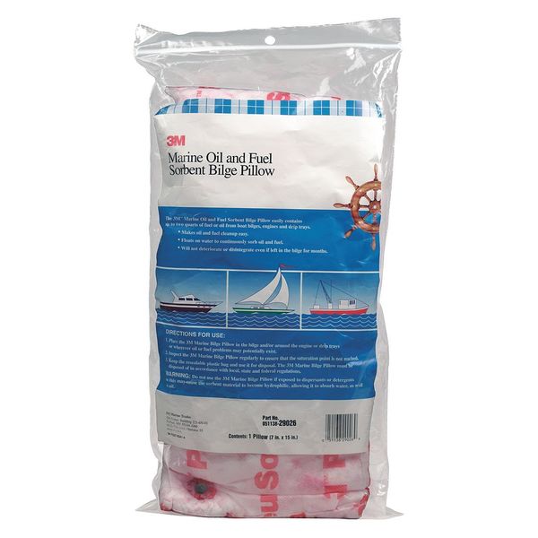 Sorbents, 12 gal/pk; 0.5 gal/pillow, Oil Absorbed, White, Polyester, Polypropylene, 16 PK