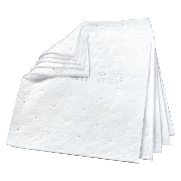 Sorbents, 37.5 gal. Oil Absorbed, White, Polyester, Polypropylene, Synthetic Fibers, 100 PK
