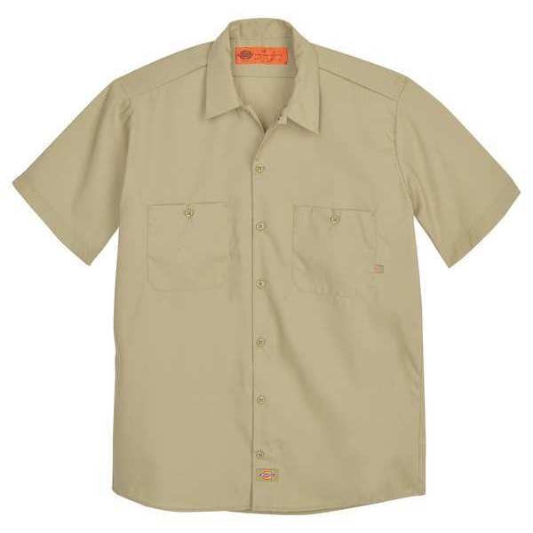 Short Slv Indstrl Shirt, Poplin, Khaki, XL