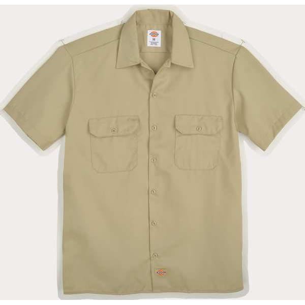Short Sleeve Work Shirt, Twill, Khaki, S