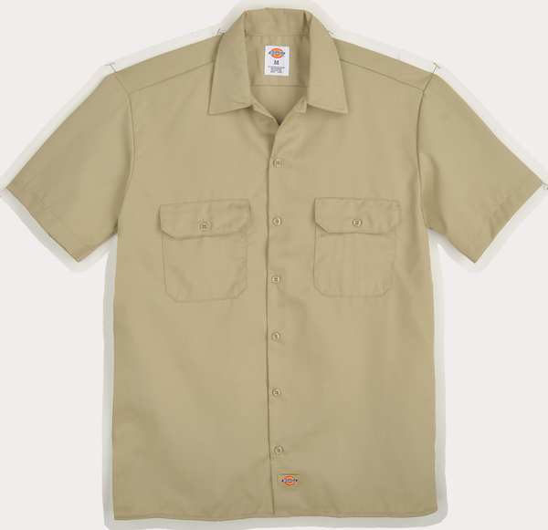 Short Sleeve Work Shirt, Twill, Khaki, XL