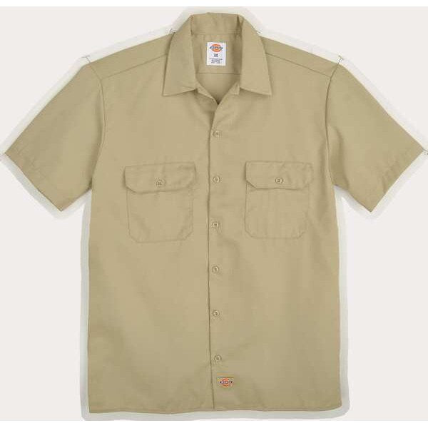 Short Sleeve Work Shirt, Twill, Khaki, L