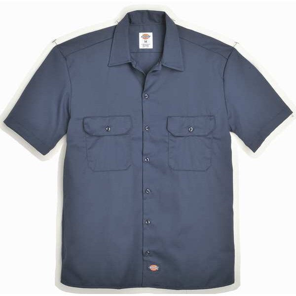 Short Sleeve Work Shirt, Twill, Navy, 3X