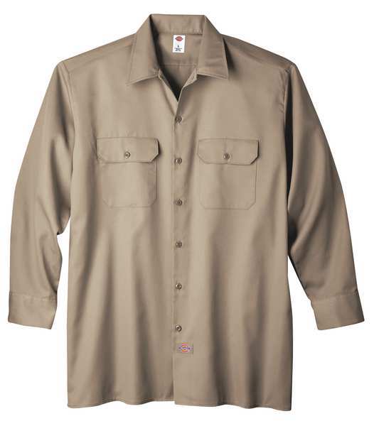 Long Sleeve Work Shirt, Twill, Khaki, M