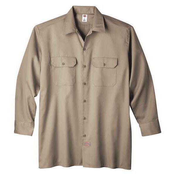 Long Sleeve Work Shirt, Twill, Khaki, XL
