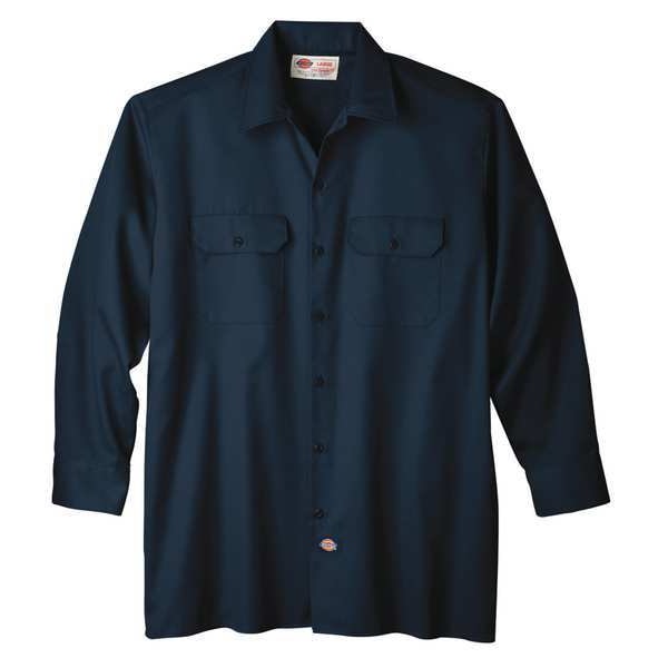 Long Sleeve Work Shirt, Twill, Navy, 2X
