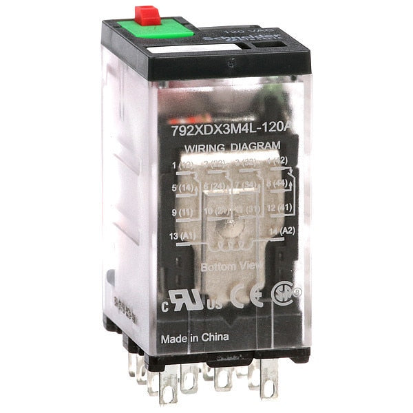 General Purpose Relay, 120V AC Coil Volts, Square, 14 Pin, 4PDT