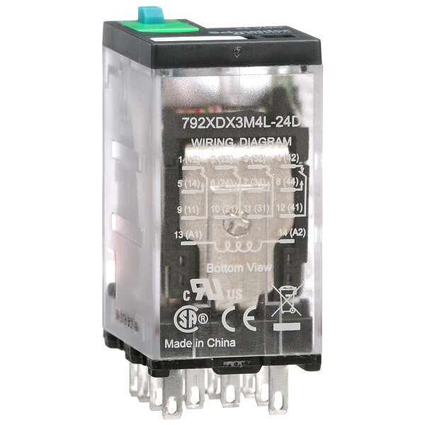 General Purpose Relay, 24V DC Coil Volts, Square, 14 Pin, 4PDT