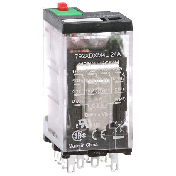 General Purpose Relay, 24V AC Coil Volts, Square, 14 Pin, 4PDT