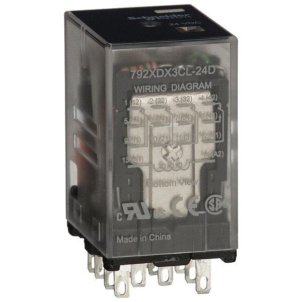 General Purpose Relay, 24V AC Coil Volts, Square, 14 Pin, 4PDT