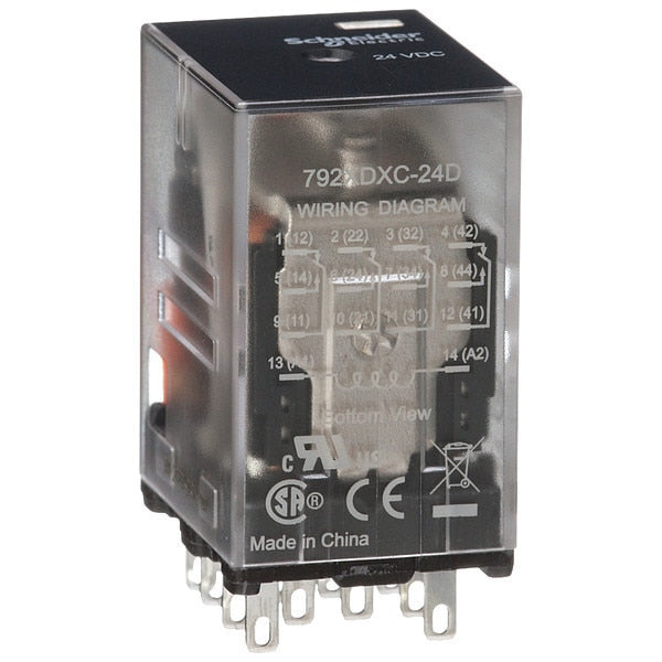 General Purpose Relay, 24V DC Coil Volts, Square, 14 Pin, 4PDT