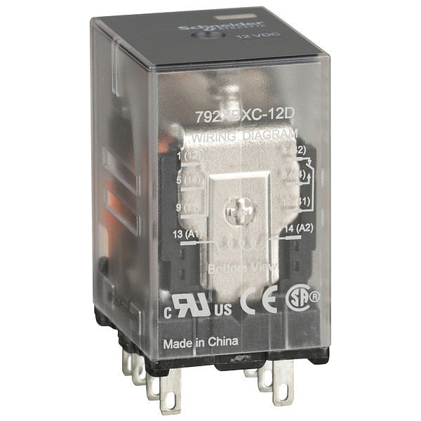 General Purpose Relay, 12V DC Coil Volts, Square, 8 Pin, DPDT