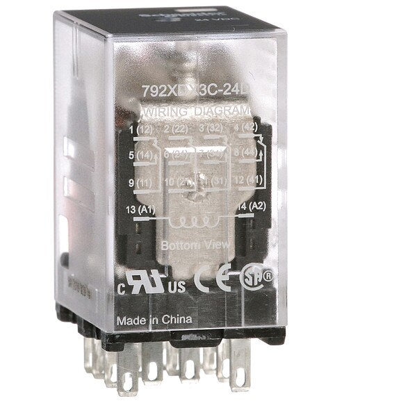General Purpose Relay, 24V DC Coil Volts, Square, 14 Pin, 4PDT