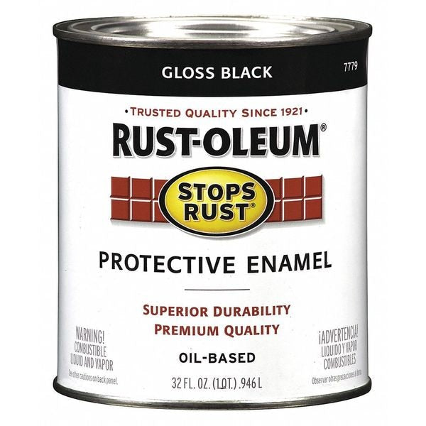 Interior/Exterior Paint, Glossy, Oil Base, Black, 1 qt