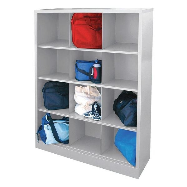 Wood Cubbie Cabinet, 18 in D x 66 in H x 46 in W, 4 Shelves, Gray