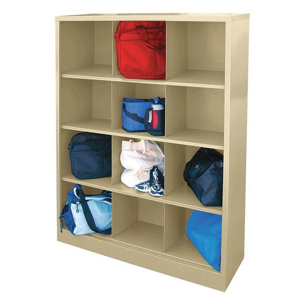 Wood Cubbie Cabinet, 18 in D x 66 in H x 46 in W, 4 Shelves, Putty