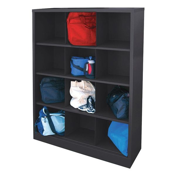 Wood Cubbie Cabinet, 18 in D x 66 in H x 46 in W, 4 Shelves, Black
