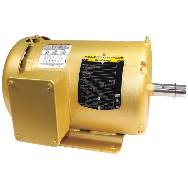 3-Phase General Purpose Motor, 1 HP, 143T Frame, 208-230/460V AC Voltage, 1,760 Nameplate RPM