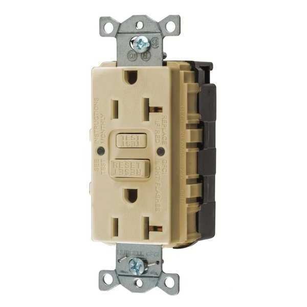 GFCI Receptacle, 20A, 125VAC, 5-20R, Ivory