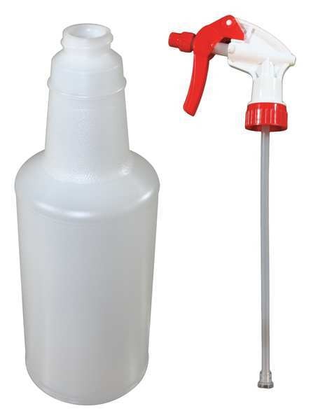 Trigger Spray Bottle, 32 oz, Stream, 12 1/2 in H, 9 7/8 in Dip Tube L, No Imprint, Plastic, Clear