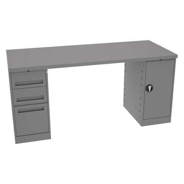 Workbench, Steel, 72 in W, 33 1/2 in Height, 1,800 lb, Pedestal