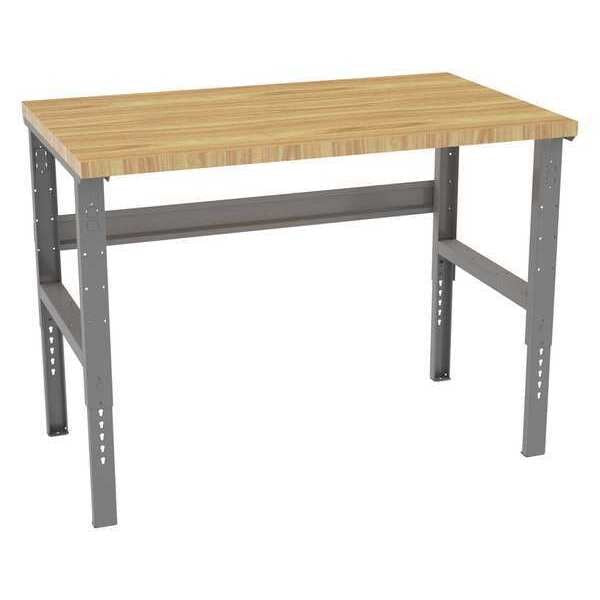 Bolted Workbench, Butcher Block, 60 in W, 35-3/8 in to 41-3/8 in Height, 3,800 lb, Straight