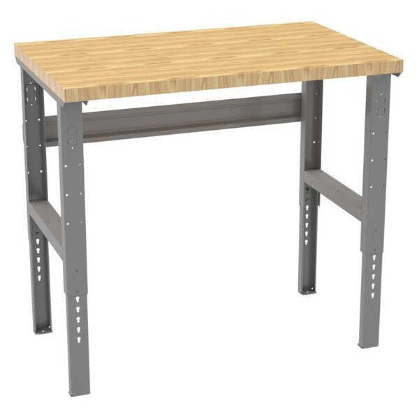 Bolted Workbench, Butcher Block, 48 in W, 35-3/8 in to 41-3/8 in Height, 3,800 lb, Straight