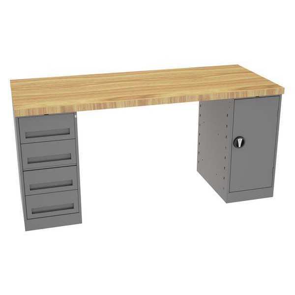 Workbench, Butcher Block, 72 in W, 33 3/4 in Height, 3,600 lb, Pedestal