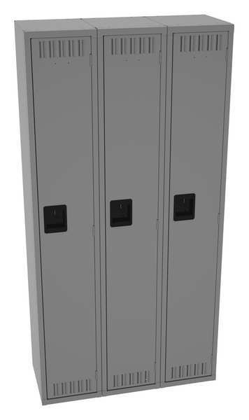 Wardrobe Locker, 36 in W, 15 in D, 72 in H, (1) Tier, (3) Wide, Medium Gray