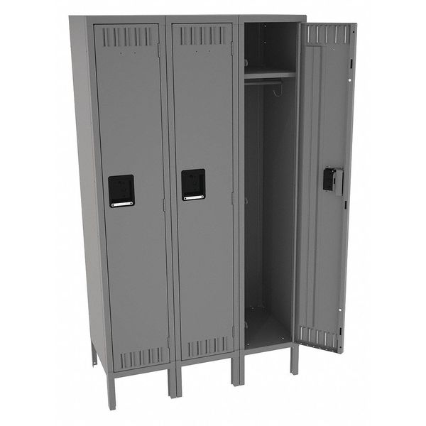 Wardrobe Locker, 36 in W, 18 in D, 66 in H, (1) Tier, (3) Wide, Medium Gray